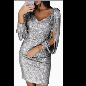 Sexy Sequined Tassel Long-Sleeved Bodycon